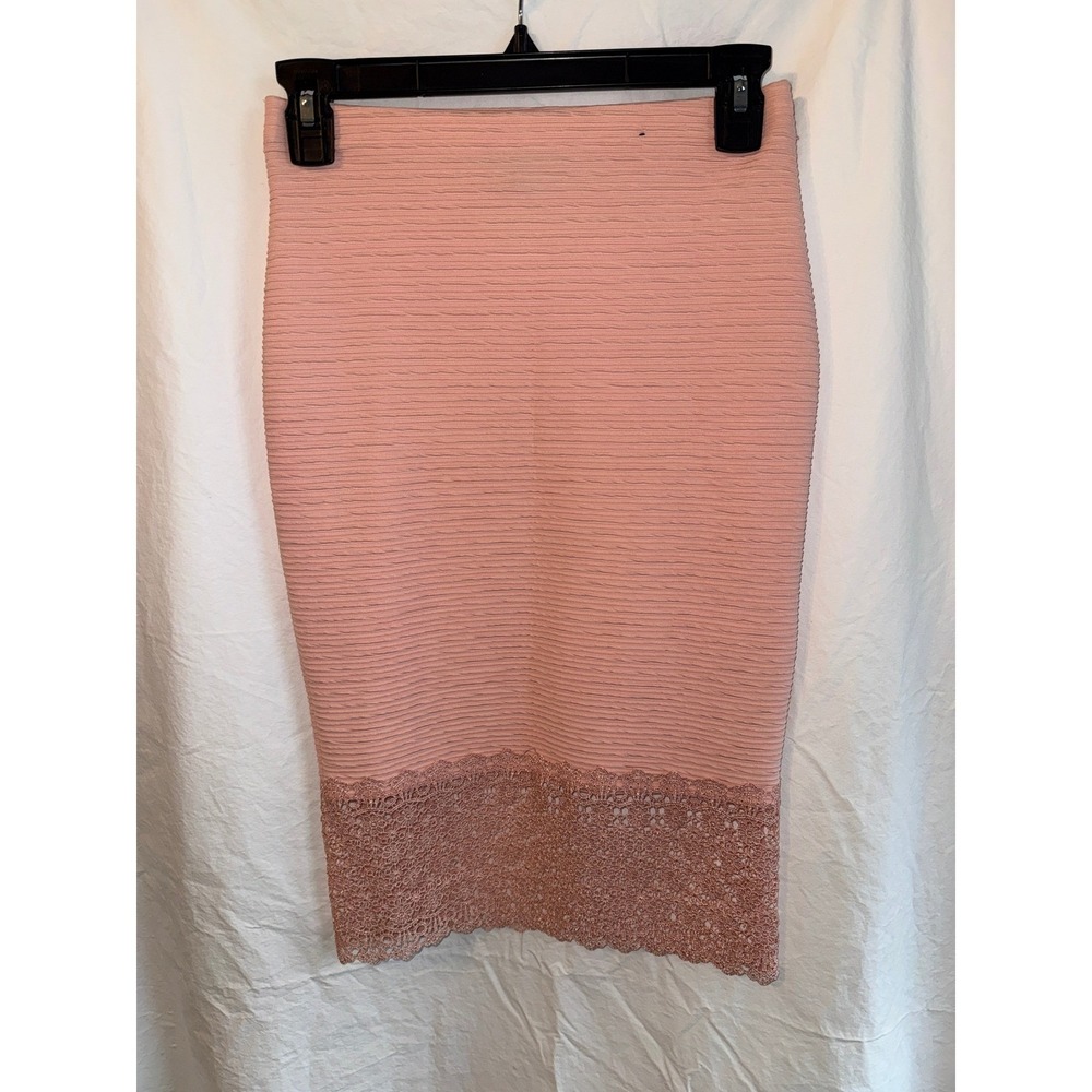 Atmosphere Pink Ribbed Lace Hem Pencil Skirt Bodycon Knee Length Size 0
